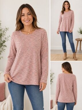 Roda Heathered Rose Long-Sleeve Knit Top